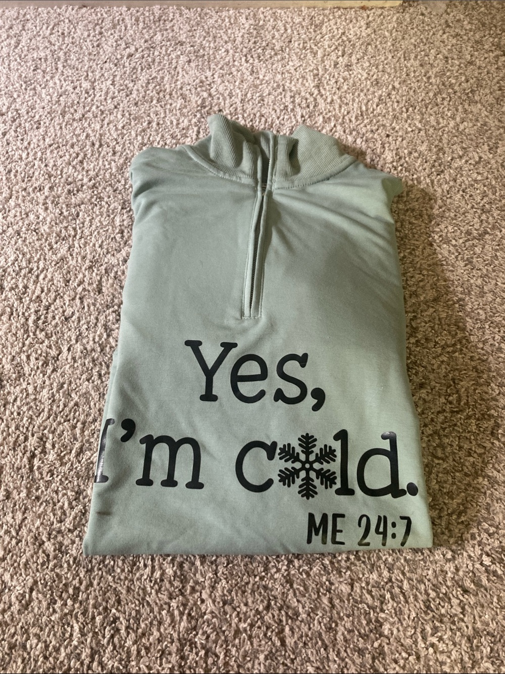 Women’s Sage Green Quarter-Zip Sweater with Graphic